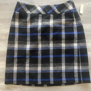 Talbots Womens Wool Blend Plaid Mini Skirt Blue Black Lined Preppy Size 8